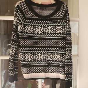 Tomny Hilfiger Black,  White, Silver Metallic Fair Isle Sweater